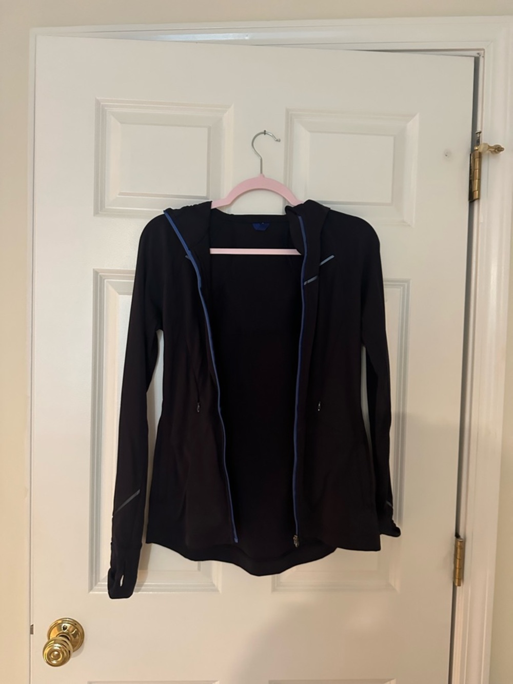 lululemon athletica Black Hooded Zip Jacket with Blue Trim